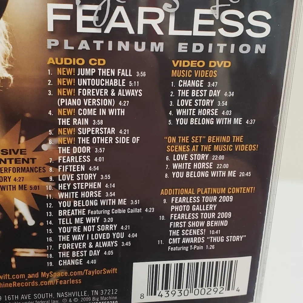 Taylor Swift Fearless Platinum Edition Audio & Video DVD 2009 - Picture 7 of 8